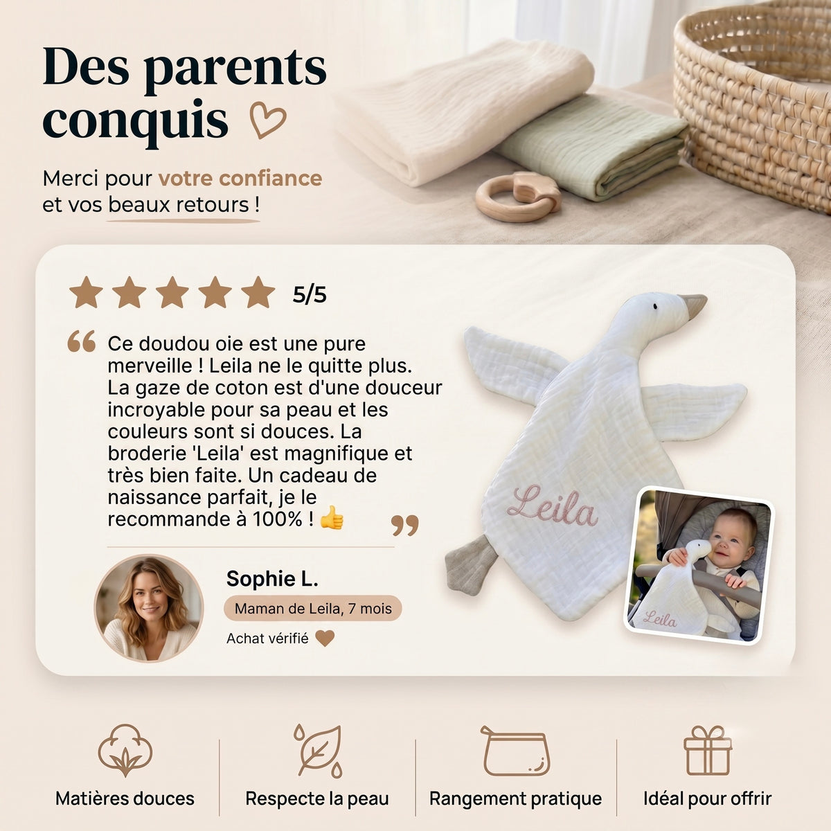 Mon Premier Doudou Oie Plat