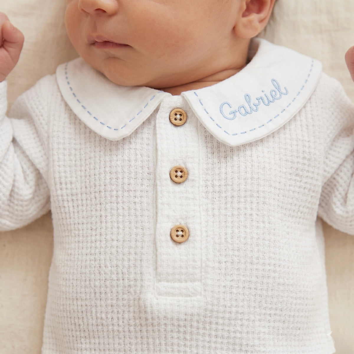 Pyjama bebe coton à col brodé - Tenue naissance