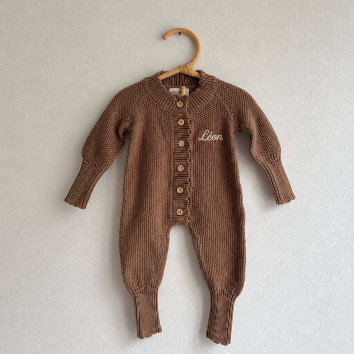 Combinaison de naissance en tricot 100 % coton personnalisée au prénom brodé