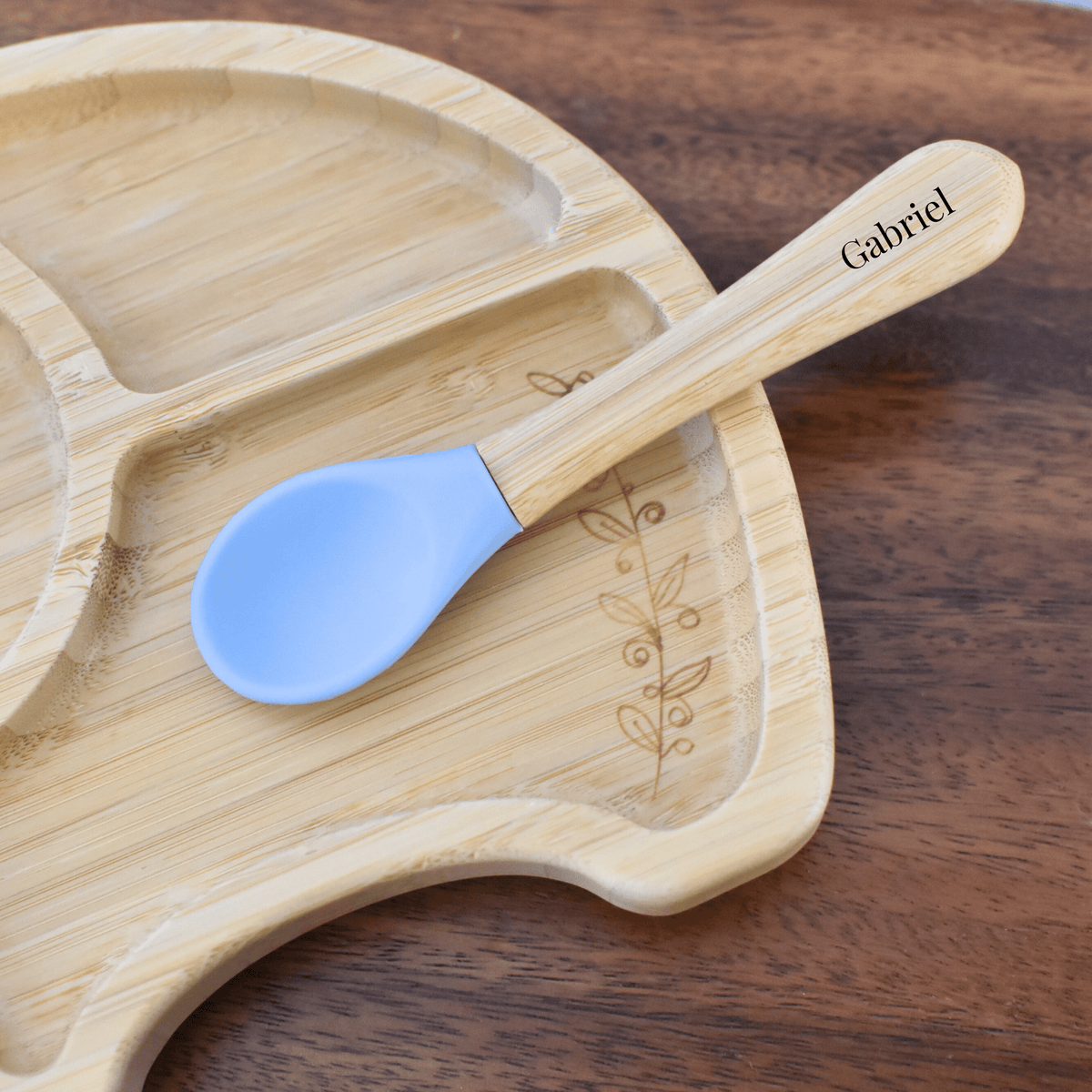 Coffret repas bébé 4 pièces - personnalisé en bambou - Cuillère gravée
