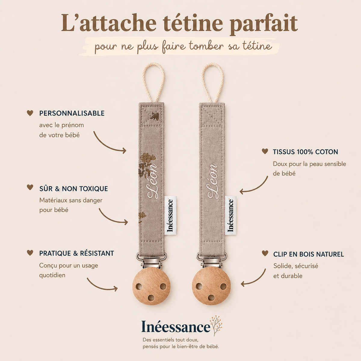 Attache tétines personnalisables bébé - Lot de 2