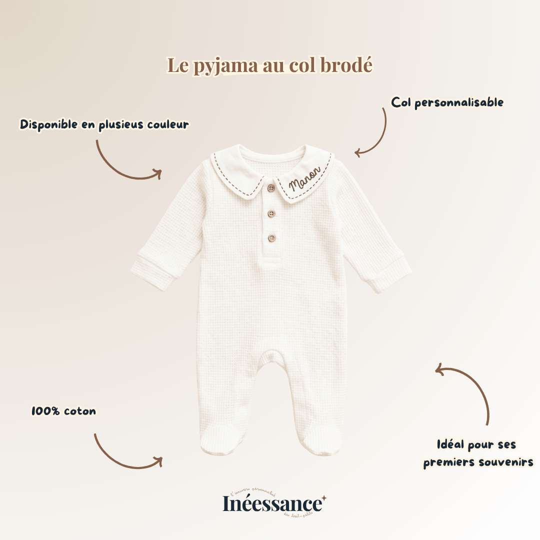 Pyjama bebe coton à col brodé - Tenue naissance